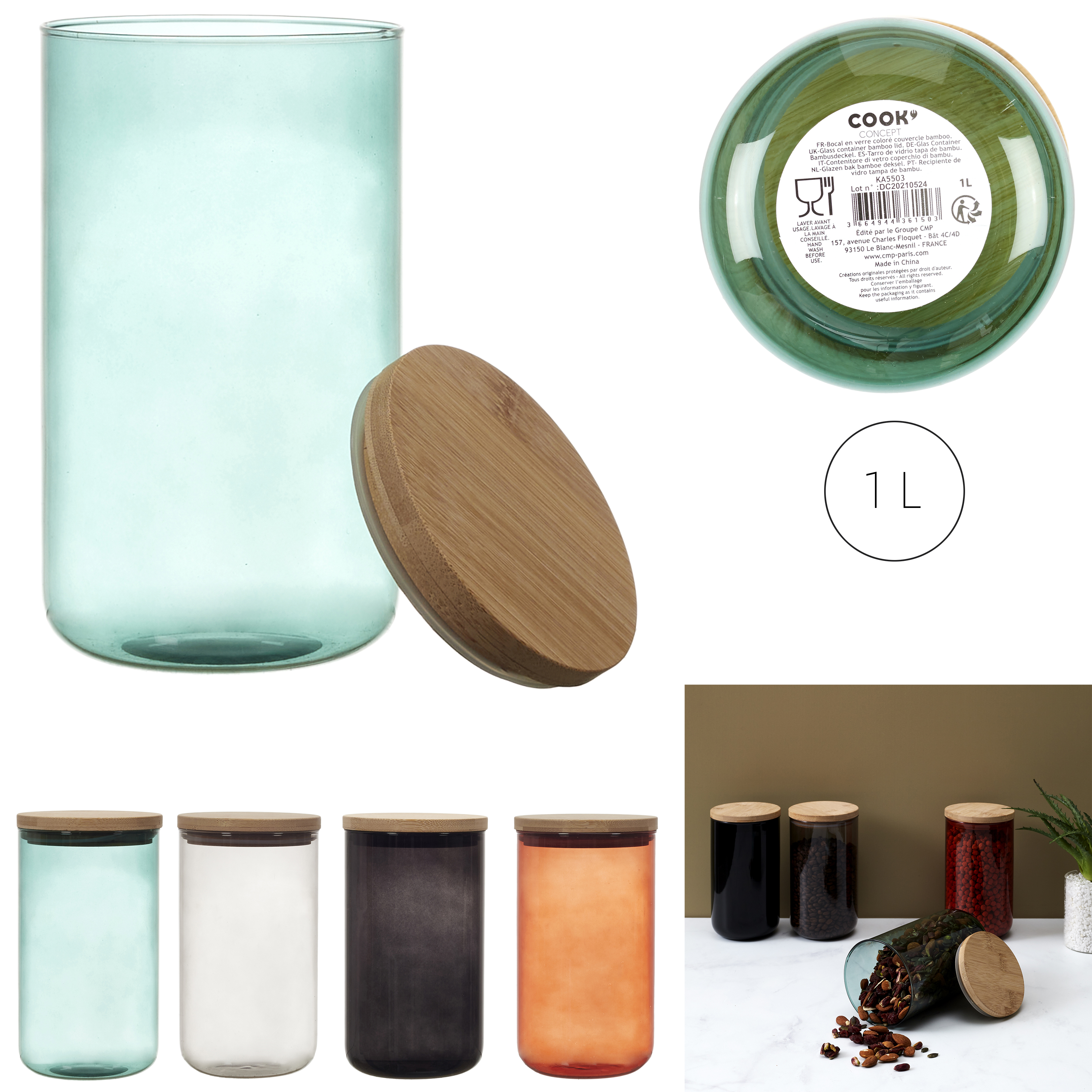 Glazen pot met bamboedeksel 1 liter Glazen pot met bamboedeksel 1 liter