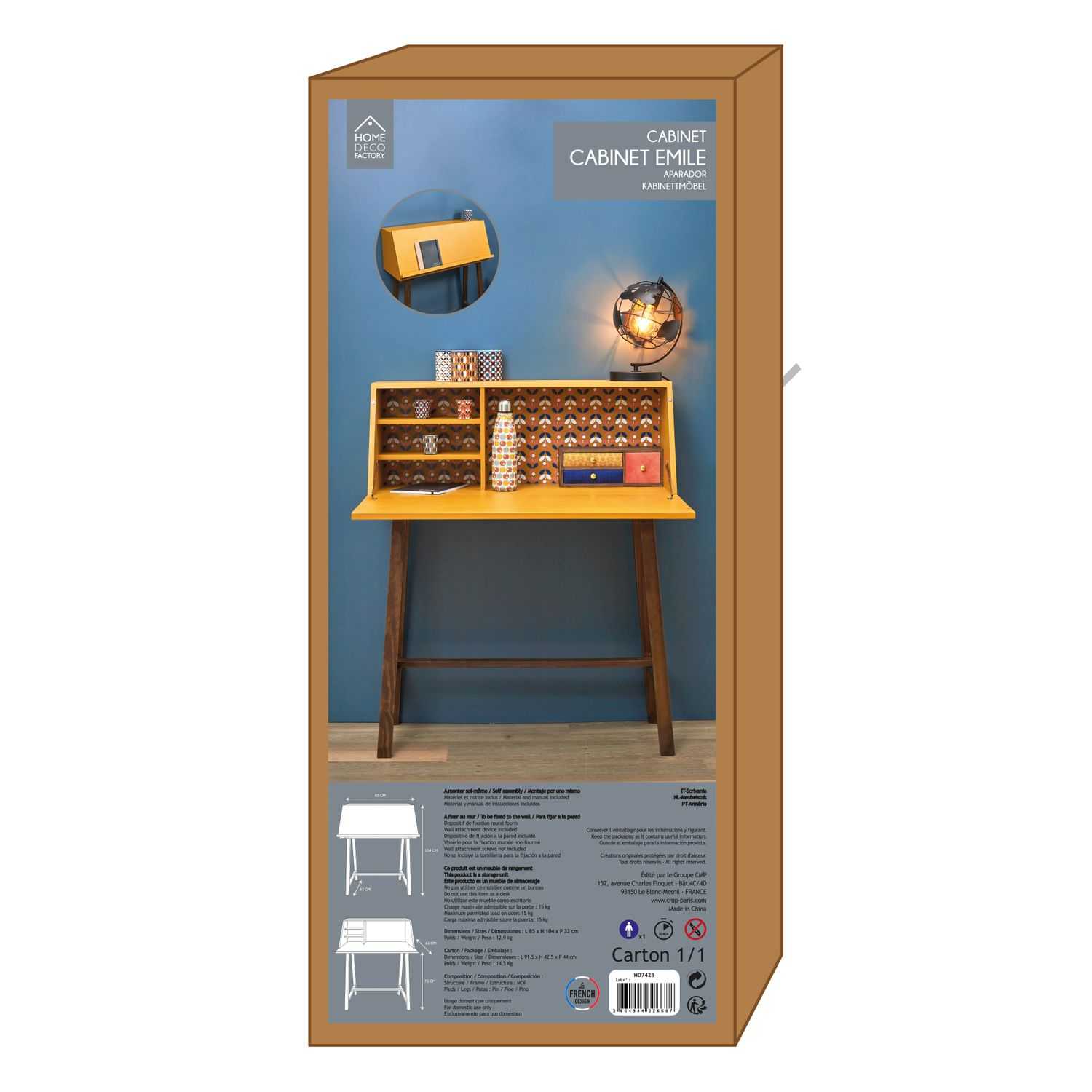 Home Deco Retro Houten secretair 85x104x30cm